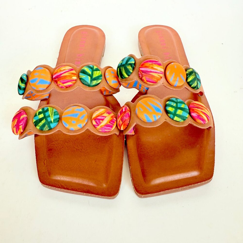 Gianni Bini Colorful Tropical Floral Leather Sandals Size 8.5 - Picture 5 of 7